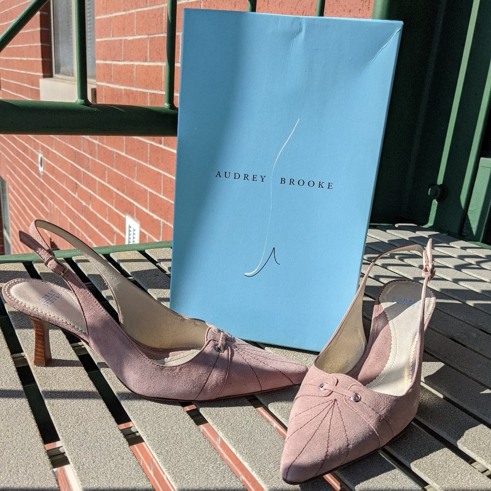 Audrey Brooke "Ronnie"Dusty Pink Suede Sling Backs